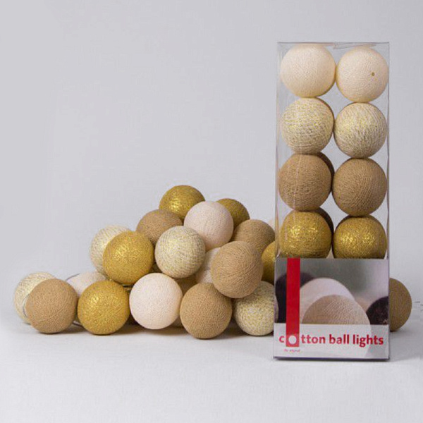 Гирлянда хлопковые фонарики Сotton Ball Gold Mix | 10 шариков