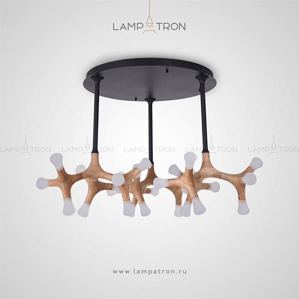 Серия дизайнерских люстр на потолочных стойках с каркасом из древесины молекулярной формы и светодиодными источниками Lampatron SANTANA CH