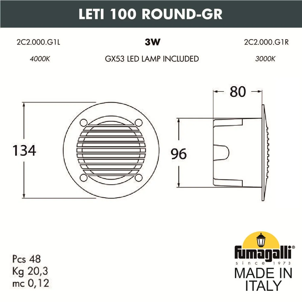 Светильник уличный настенный FUMAGALLI LETI 100 Round-GR 2C2.000.000.LYG1L