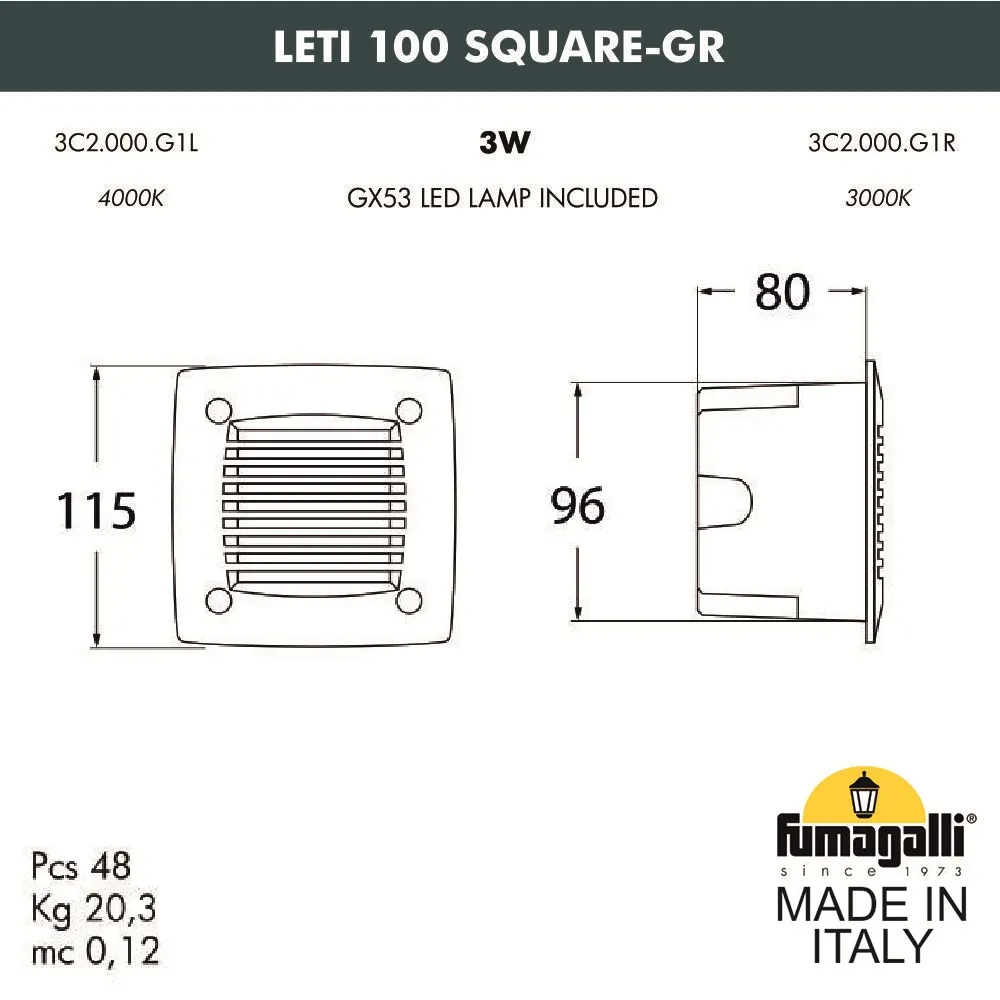 Светильник уличный настенный FUMAGALLI LETI 100 Square-GR 3C2.000.000.AYG1L