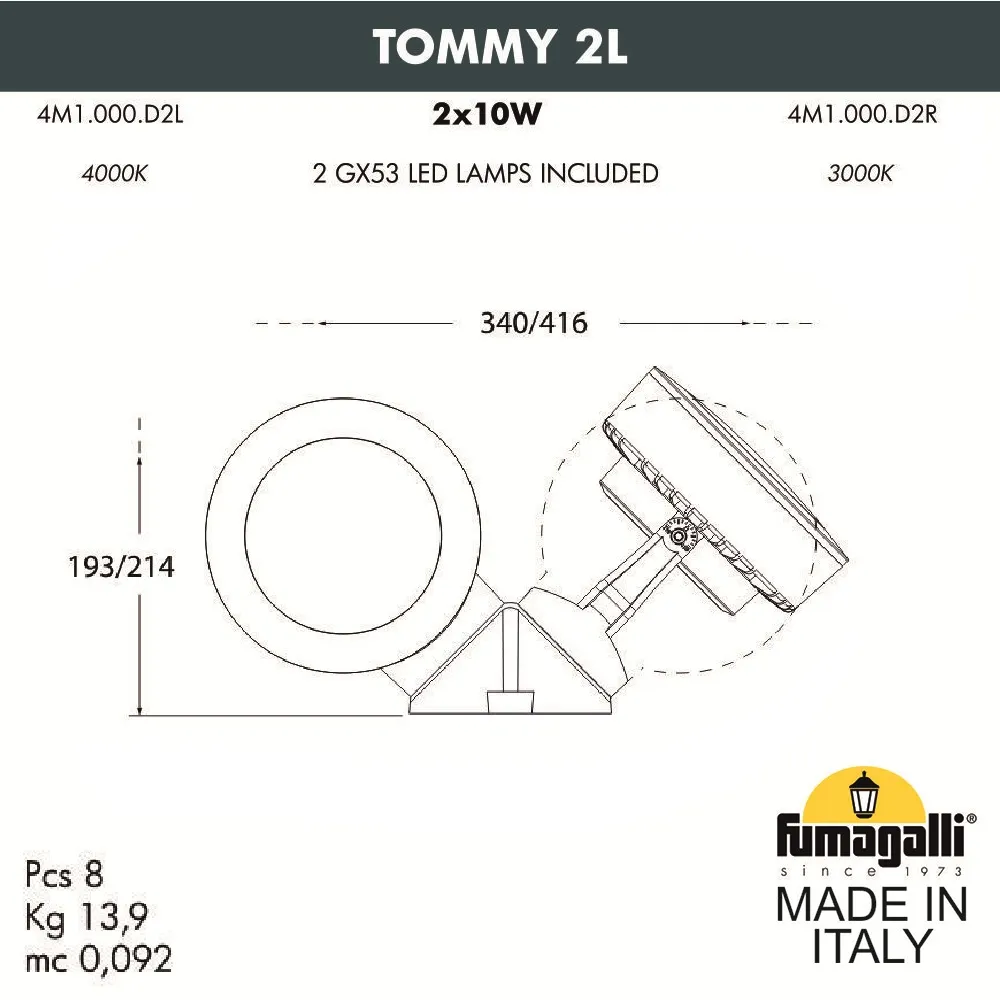 Светильник уличный настенный/наземный FUMAGALLI TOMMY 2L  4M1.000.000.LYD1L