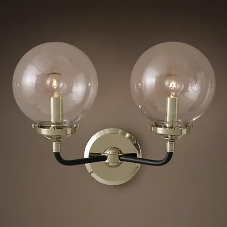 Бра Bistro Globe Clear Glass Double Sconce Nickel Loft Concept 44.151