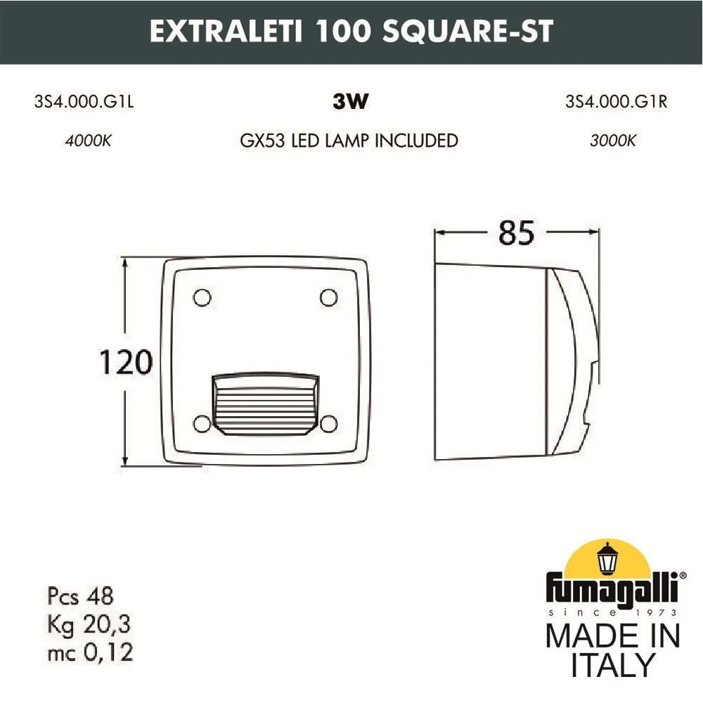 Светильник уличный настенный FUMAGALLI EXTRALETI 100 Square-ST 3S4.000.000.AYG1L