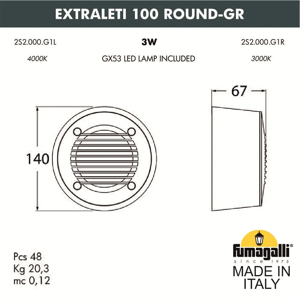 Светильник уличный настенный FUMAGALLI EXTRALETI 100 Round-GR 2S2.000.000.LYG1L