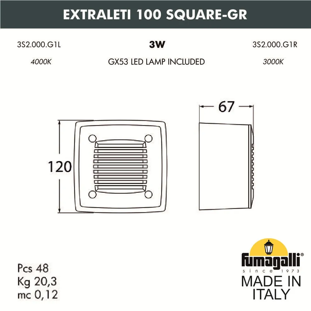 Светильник уличный настенный FUMAGALLI EXTRALETI 100 Square-GR 3S2.000.000.LYG1L