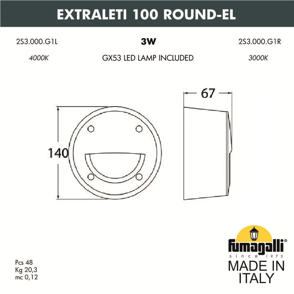 Светильник уличный настенный FUMAGALLI EXTRALETI 100 Round-EL 2S3.000.000.WYG1L